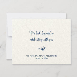 Navy blue seashell wedding enclosure RSVP response