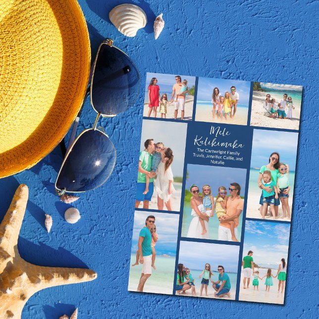 Navy Blue Seaside Photo Collage Beach Christmas Holiday Card (Creator Uploaded)