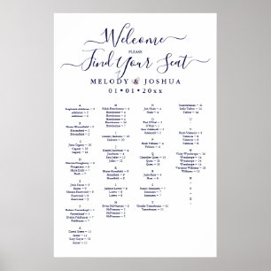 NAVY BLUE SEATING CHART, ALPHABETICAL POSTER