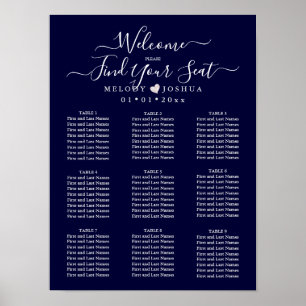NAVY BLUE SEATING CHART BLUSH HEART DIY COLOR