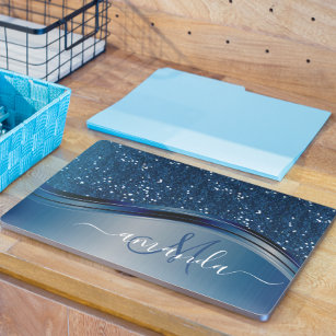 Navy Blue Sequin Glitter Handwritten Calligraphy HP Laptop Skin