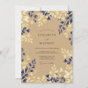 Navy Blue Serene Botanical Wedding Invitation