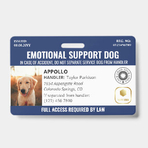 Navy Blue Service Dog 2 Logo & Photo ID Badge