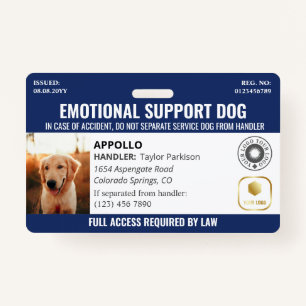 Navy Blue Service Dog 2 Logo & Photo ID ID Badge