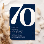 Navy Blue Seventy 70th Birthday Party Invitation<br><div class="desc">Classic navy blue 70th birthday party invitations featuring the number '70' in a large bold serif font,  and a modern invite template that is easy to personalise.</div>