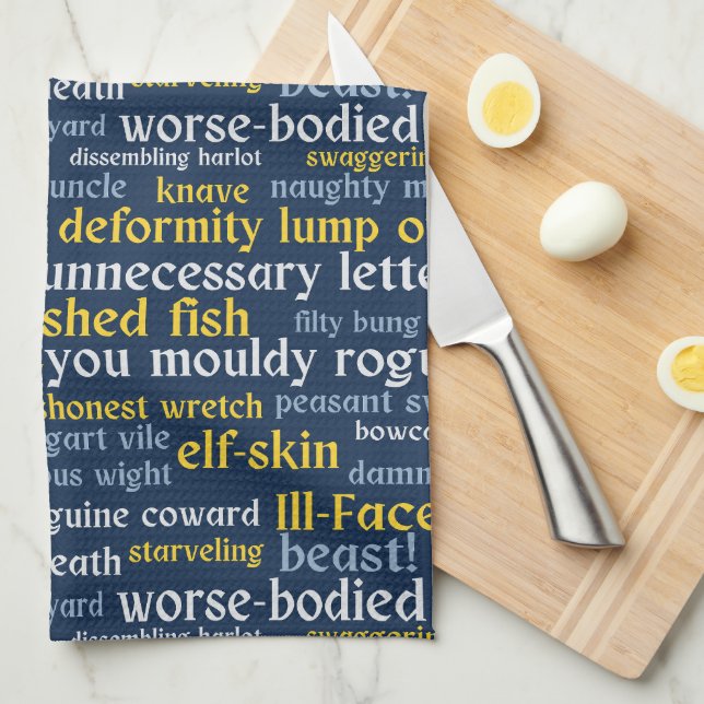 Navy Blue Shakespeare Insult Funny Literature Tea Towel (Quarter Fold)