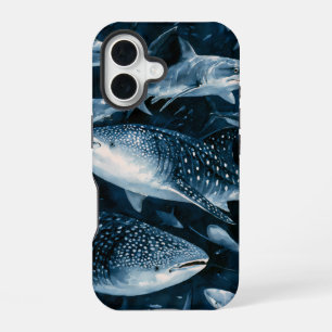 Navy Blue Shark and Manta Ray Ocean iPhone Case