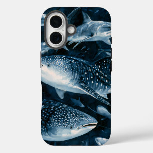 Navy Blue Shark and Manta Ray Ocean iPhone Case
