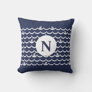 Navy Blue Shark Fin Monogram Cushion