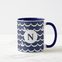 Navy Blue Shark Fin Monogram Mug