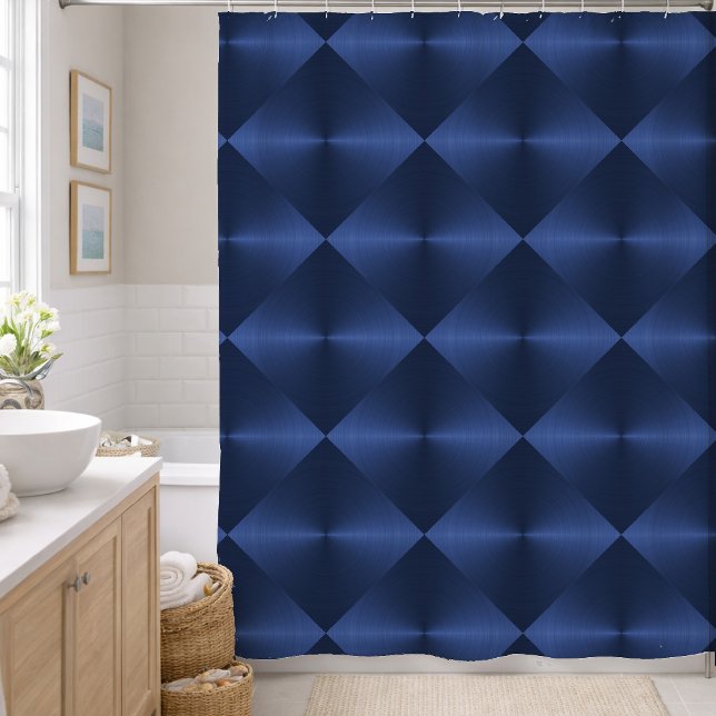 Navy Blue Sheen Blocks Shower Curtain (Creator Uploaded)