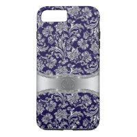 Navy Blue & Shiny Silver Floral Damasks