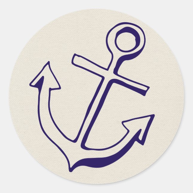 Navy Blue Ship Anchor Nautical Tan Wedding Party Classic Round Sticker (Front)