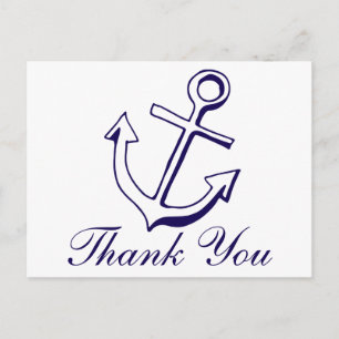 Navy Blue Ship Anchor Thank You Wedding Party Postcard
