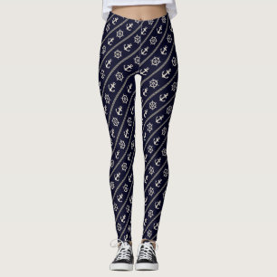 Navy Blue Ship Wheel Anchor Nautical Marine Girl Leggings