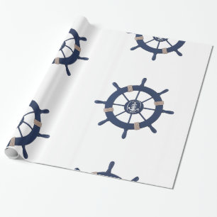 Navy blue Ship wheel nautical Wrapping Paper