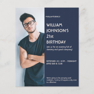 Navy Blue Sidebar Photo 21st Birthday invitation Flyer