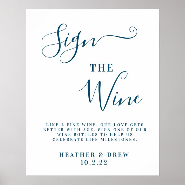 Navy Blue Sign Wine Milestone Guestbook Wedding (Front)