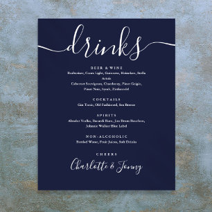 Navy Blue Signature Script Drinks Menu Sign