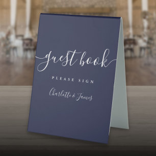 Navy Blue Signature Script Guest Book