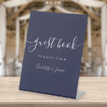 Navy Blue Signature Script Guest Book Pedestal Sig Pedestal Sign<br><div class="desc">This elegant navy blue minimalist guest book sign is perfect for all celebrations. Designed by Thisisnotme©</div>