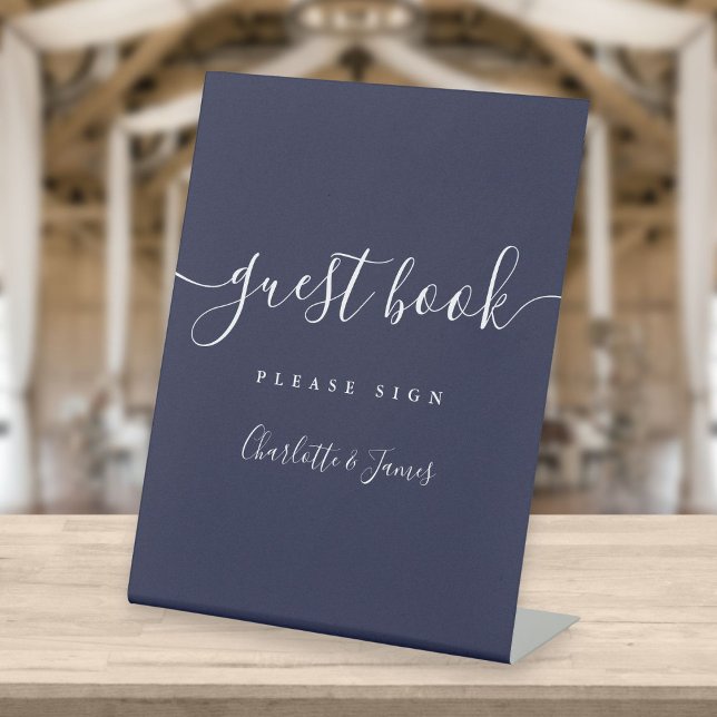 Navy Blue Signature Script Guest Book Pedestal Sig Sign (Creator Uploaded)