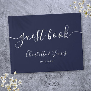 Navy Blue Signature Script Wedding Guest Book