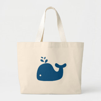Navy Blue Silhouette Whale Large Tote Bag