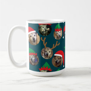 Navy Blue Silly Christmas Hat Dog Photo Collage Coffee Mug