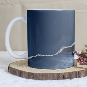 Navy Blue Silver Agate Coffee Mug