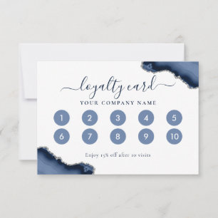 Navy Blue Silver Agate Glitter Loyalty Card