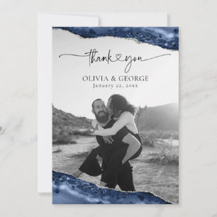 Navy Blue Silver Agate Wedding Thank You Cards