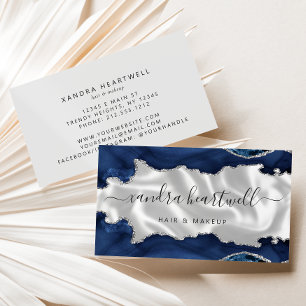 Navy Blue Silver Agate White Luxury Business Card