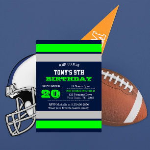 Navy Blue Silver and Green Team Birthday Invitation