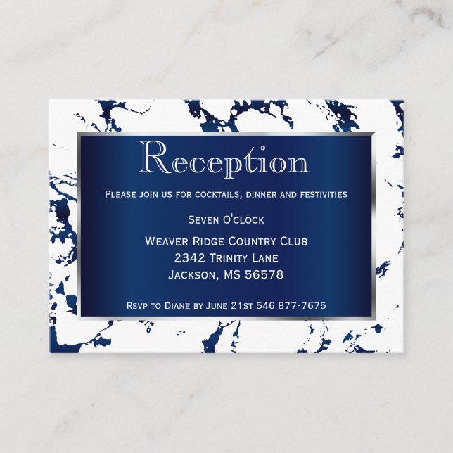 Navy Blue, Silver and White  - Reception Enclosure Card (Front)