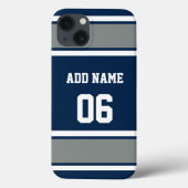 Navy Blue, Silver and White Sports Stripe  Case-Mate iPhone Case (Back)