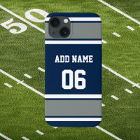 Navy Blue, Silver and White Sports Stripe