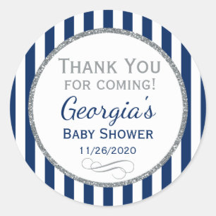 Navy Blue Silver Baby Shower Thank You Favour Tag