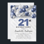 Navy Blue Silver Balloon Glitter 21st Birthday Invitation<br><div class="desc">Modern Glam Navy Blue Silver Balloon Glitter Sparkle Any Age Birthday Invitation</div>