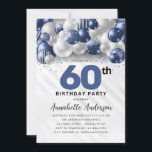 Navy Blue Silver Balloon Glitter 60th Birthday Invitation<br><div class="desc">Modern Glam Navy Blue Silver Balloon Glitter Sparkle Any Age Birthday Invitation</div>