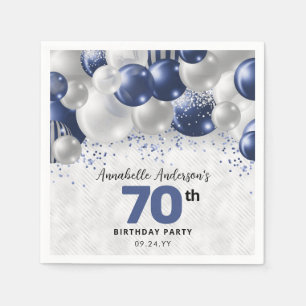 Navy Blue Silver Balloon Glitter 70th Birthday Napkin