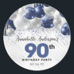 Navy Blue Silver Balloon Glitter Favour Birthday Classic Round Sticker<br><div class="desc">Modern Glam Navy Blue Silver Balloon Glitter Sparkle Any Age Birthday Favour Sticker</div>