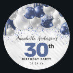 Navy Blue Silver Balloon Glitter Favour Birthday Classic Round Sticker<br><div class="desc">Modern Glam Navy Blue Silver Balloon Glitter Sparkle Any Age Birthday Favour Sticker</div>