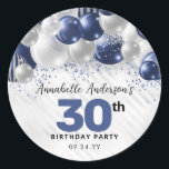 Navy Blue Silver Balloon Glitter Favour Birthday Classic Round Sticker<br><div class="desc">Modern Glam Navy Blue Silver Balloon Glitter Sparkle Any Age Birthday Favour Sticker</div>