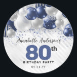 Navy Blue Silver Balloon Glitter Favour Birthday Classic Round Sticker<br><div class="desc">Modern Glam Navy Blue Silver Balloon Glitter Sparkle Any Age Birthday Favour Sticker</div>