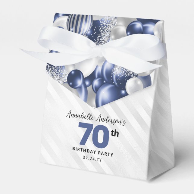 Navy Blue Silver Balloon Glitter Favour Birthday Favour Box (Front Side)