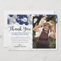 Navy Blue Silver Balloon Glitter Photo Birthday