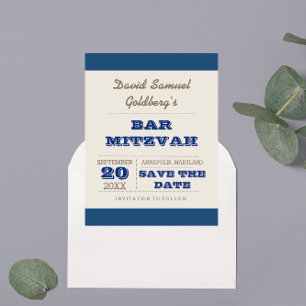 Navy Blue & Silver Bar Mitzvah Save the Date Announcement Postcard