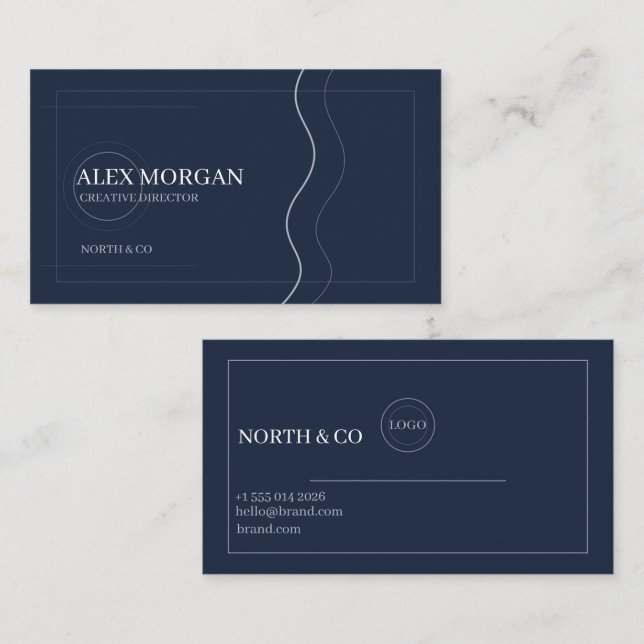Navy Blue Silver Business Card Template (Front/Back)