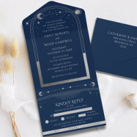 Navy Blue Silver Celestial Sun Moon Stars Wedding